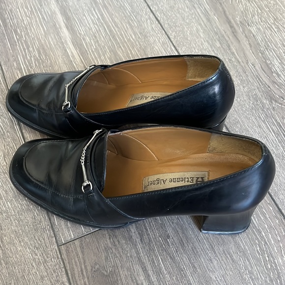 Black leather heels - silver buckle square toe - Picture 10 of 12